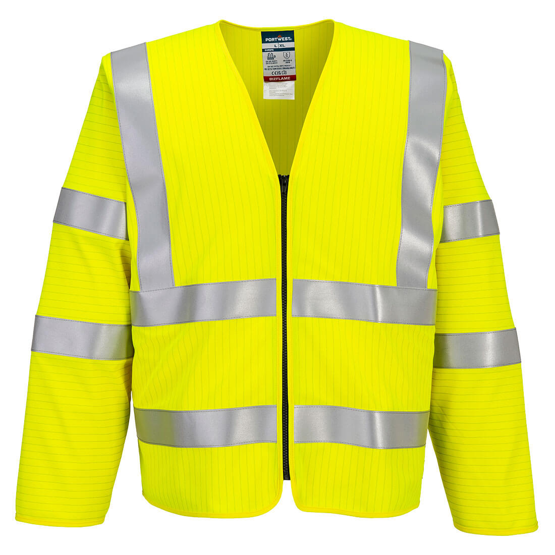 Portwest Bizflame Hi-Vis FR Long Sleeve Zip Vest in Yellow, main product image