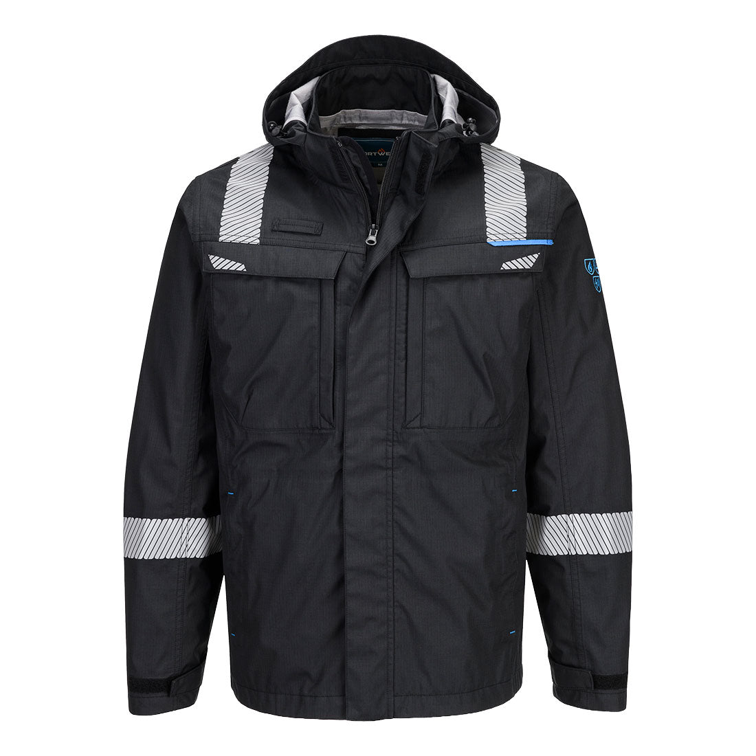 Portwest WX3 Modaflame Rain+ FR Shell Jacket in Black, main product image