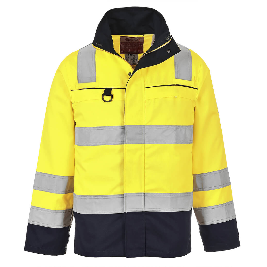 Portwest Bizflame Work Hi-Vis Multi-Norm Contrast FR Jacket in Yellow/Navy, main product image