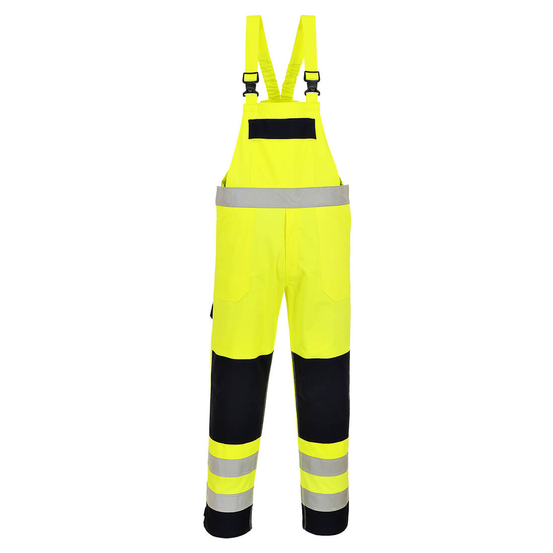 Portwest Bizflame Work Hi-Vis Multi-Norm Contrast FR Bib and Brace in Yellow/Navy, main product image