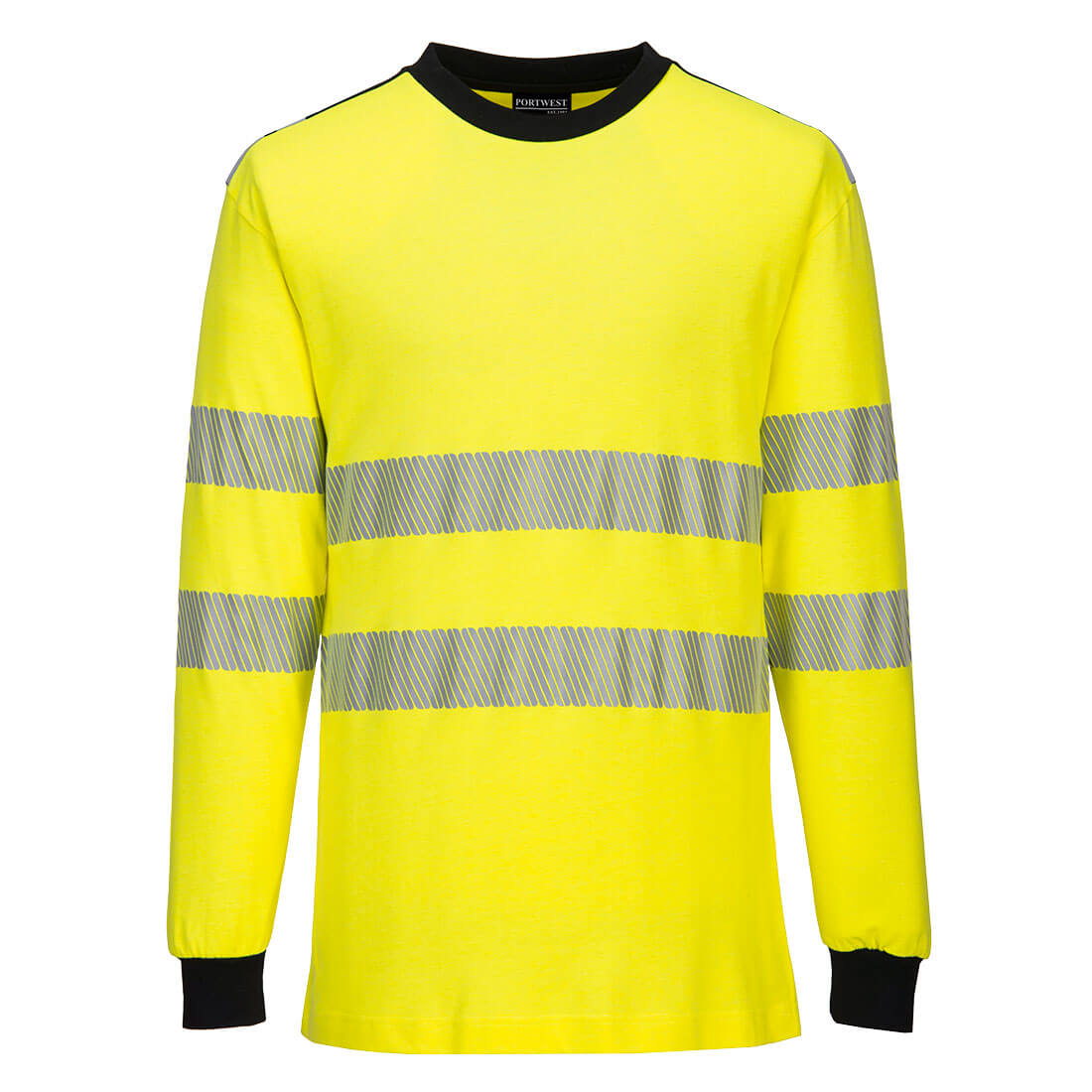 Portwest PW3 Modaflame Knit Hi-Vis FR Long Sleeve T-Shirt in Yellow/Black, main product image