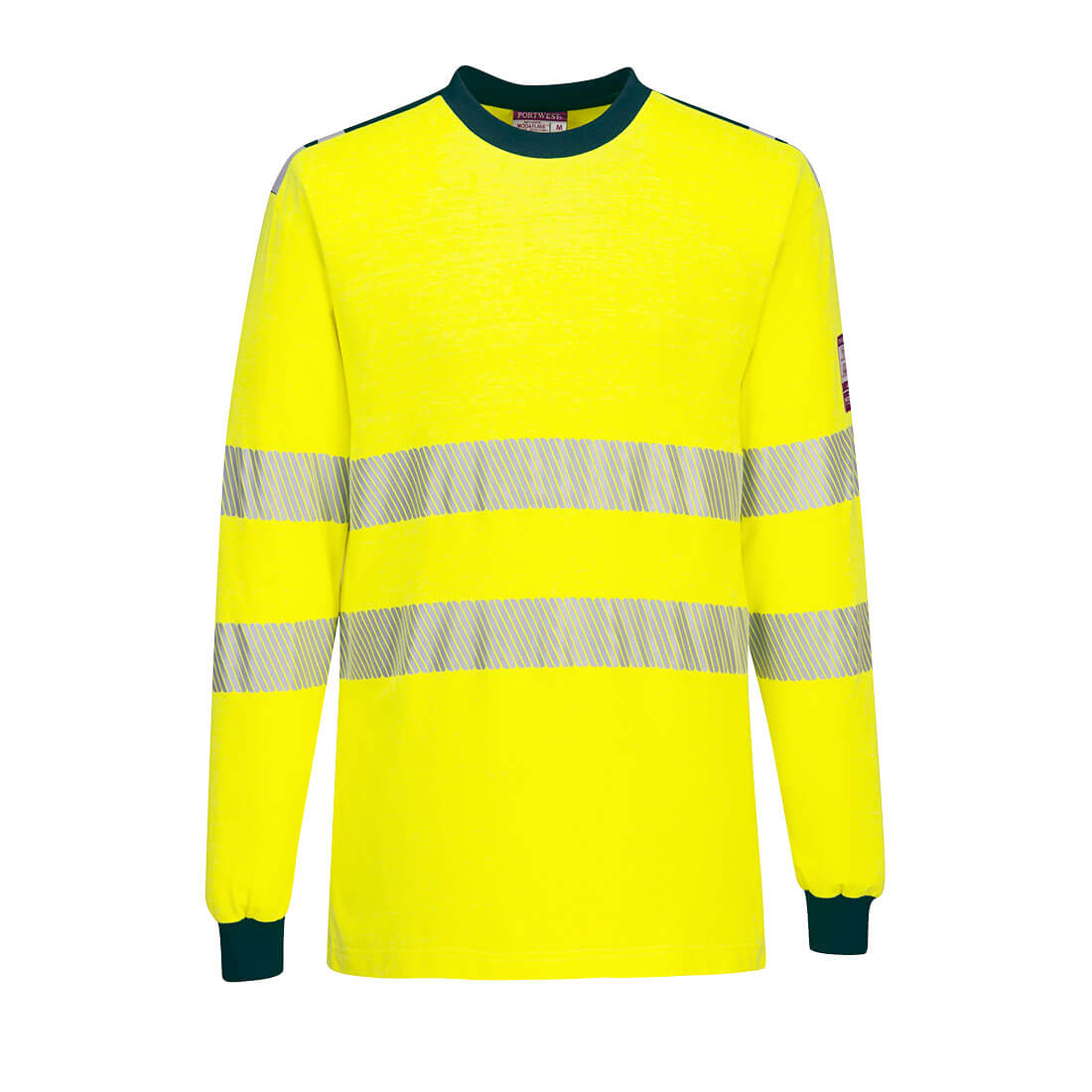 Portwest PW3 Modaflame Knit Hi-Vis FR Long Sleeve T-Shirt in Yellow/Navy, image 2