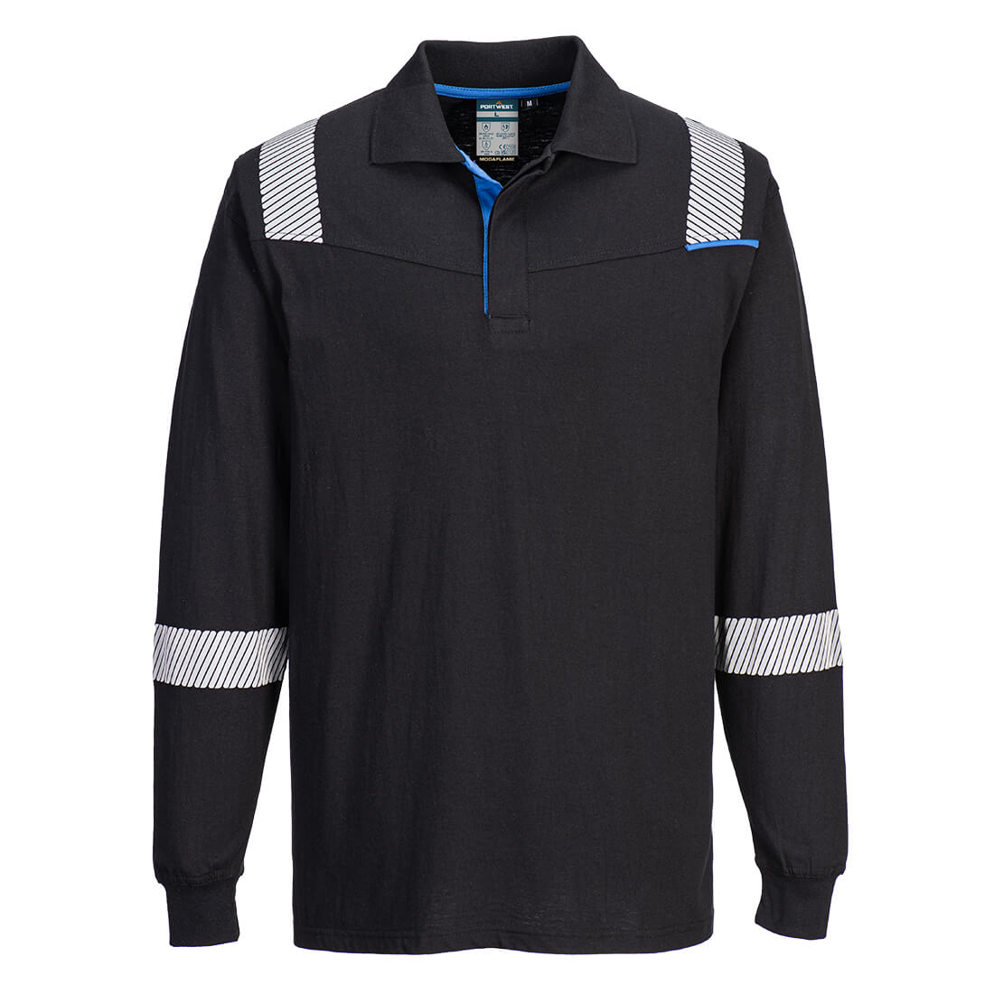Portwest WX3 Modaflame Knit FR Long Sleeve Polo Shirt in Black, main product image