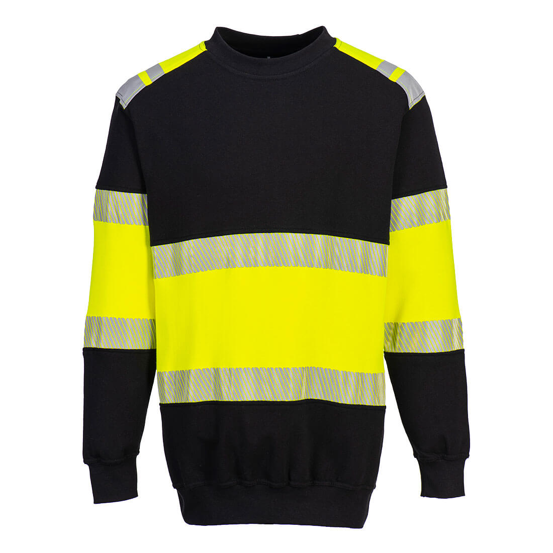 Portwest PW3 Modaflame Knit Hi-Vis Class 1 FR Sweatshirt in Yellow/Black, main product image