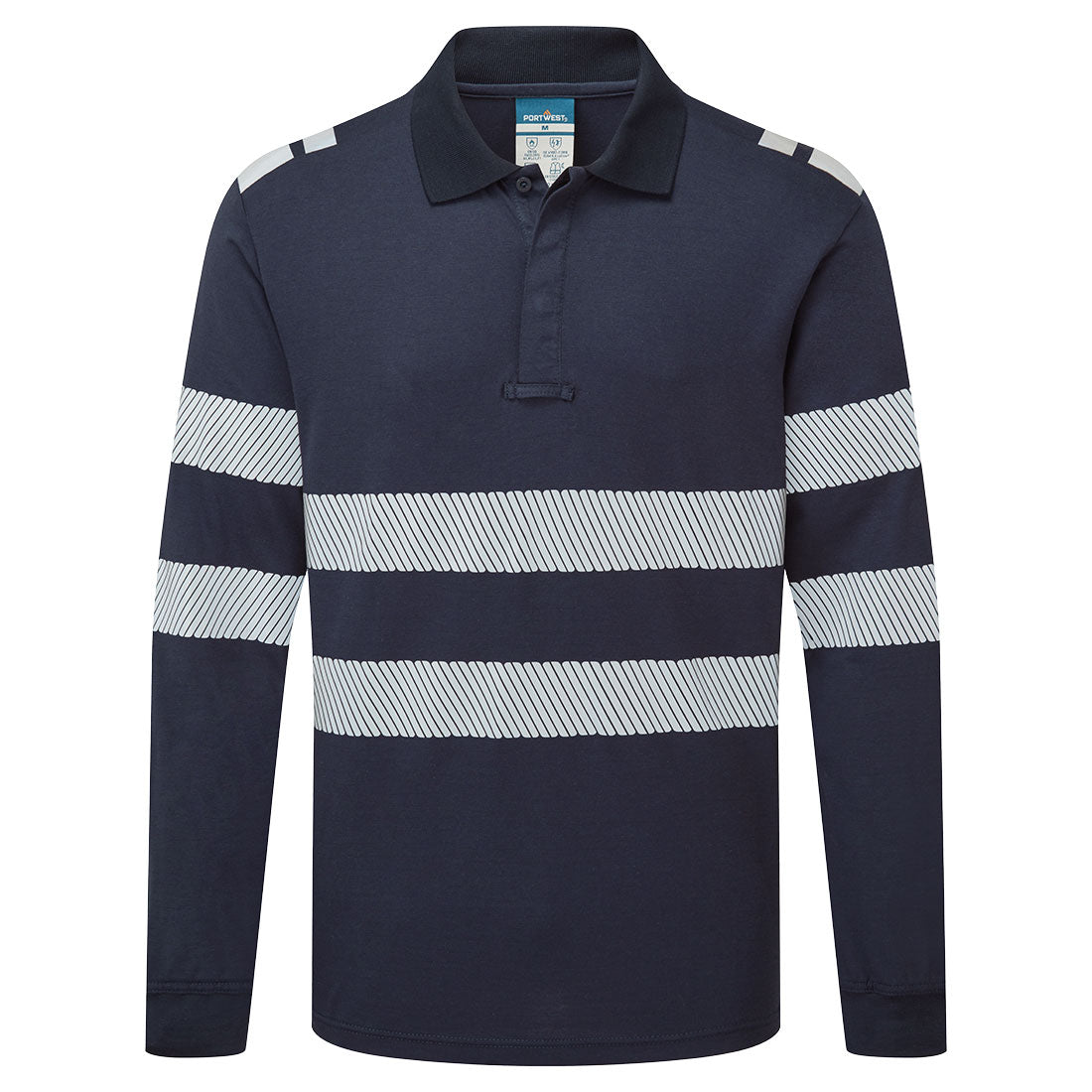 Portwest PW3 Modaflame Knit FR Long Sleeve Polo Shirt in Navy, image 2