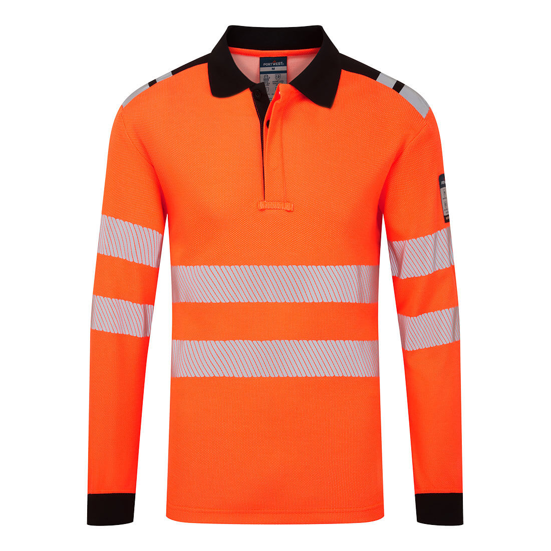 Portwest PW3 Modaflame Knit HVO FR Long Sleeve Polo Shirt in Orange/Black, main product image