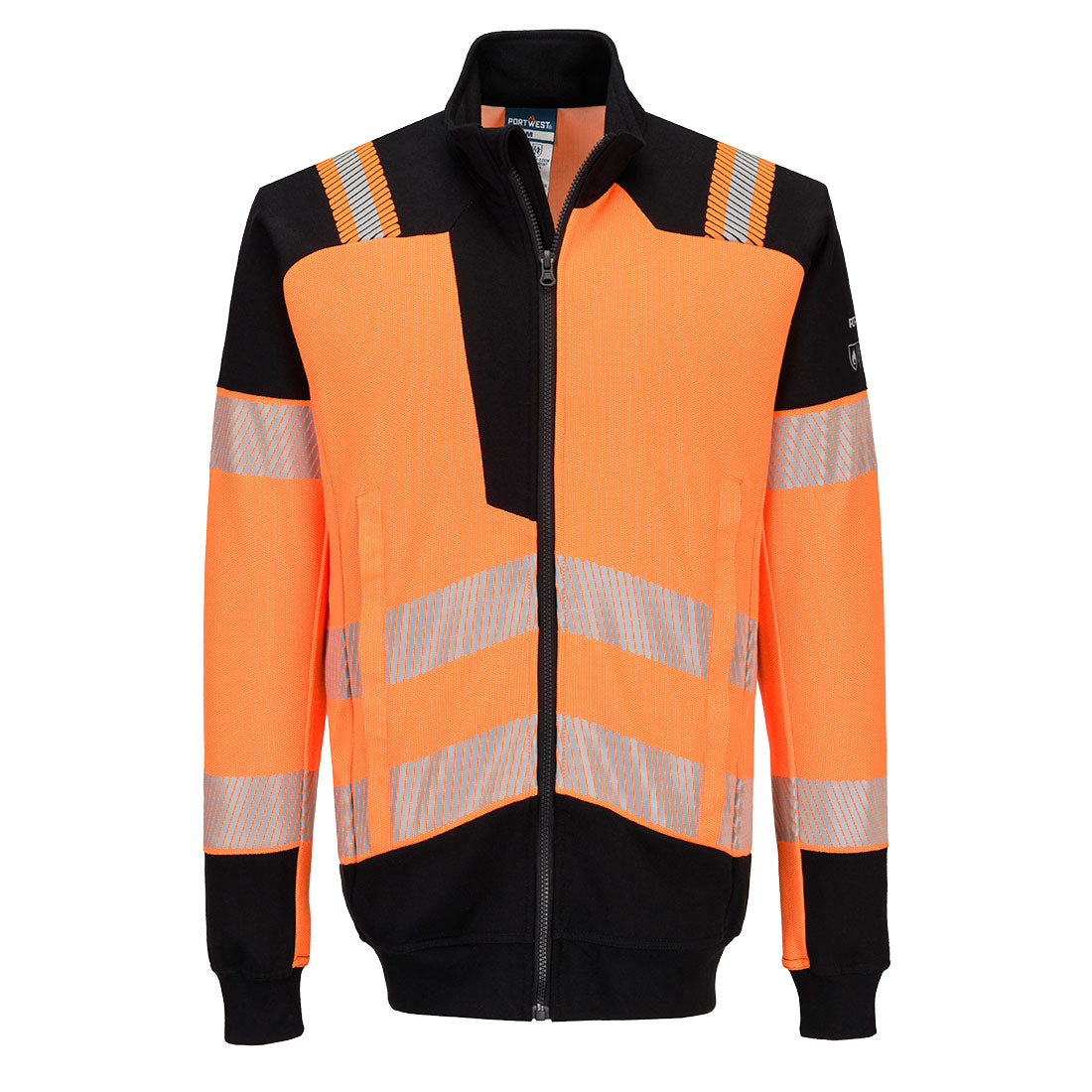 Portwest PW3 Modaflame Knit HVO FR Full Zip Sweatshirt in Orange/Black, main product image