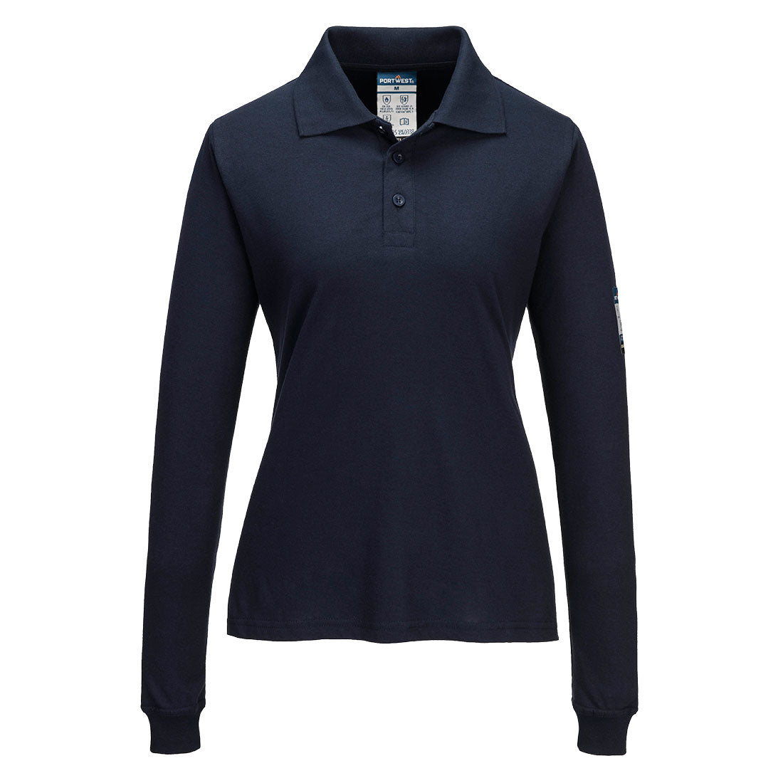 Portwest Modaflame Knit FR Women's Long Sleeve Polo Shirt in Navy, main product image
