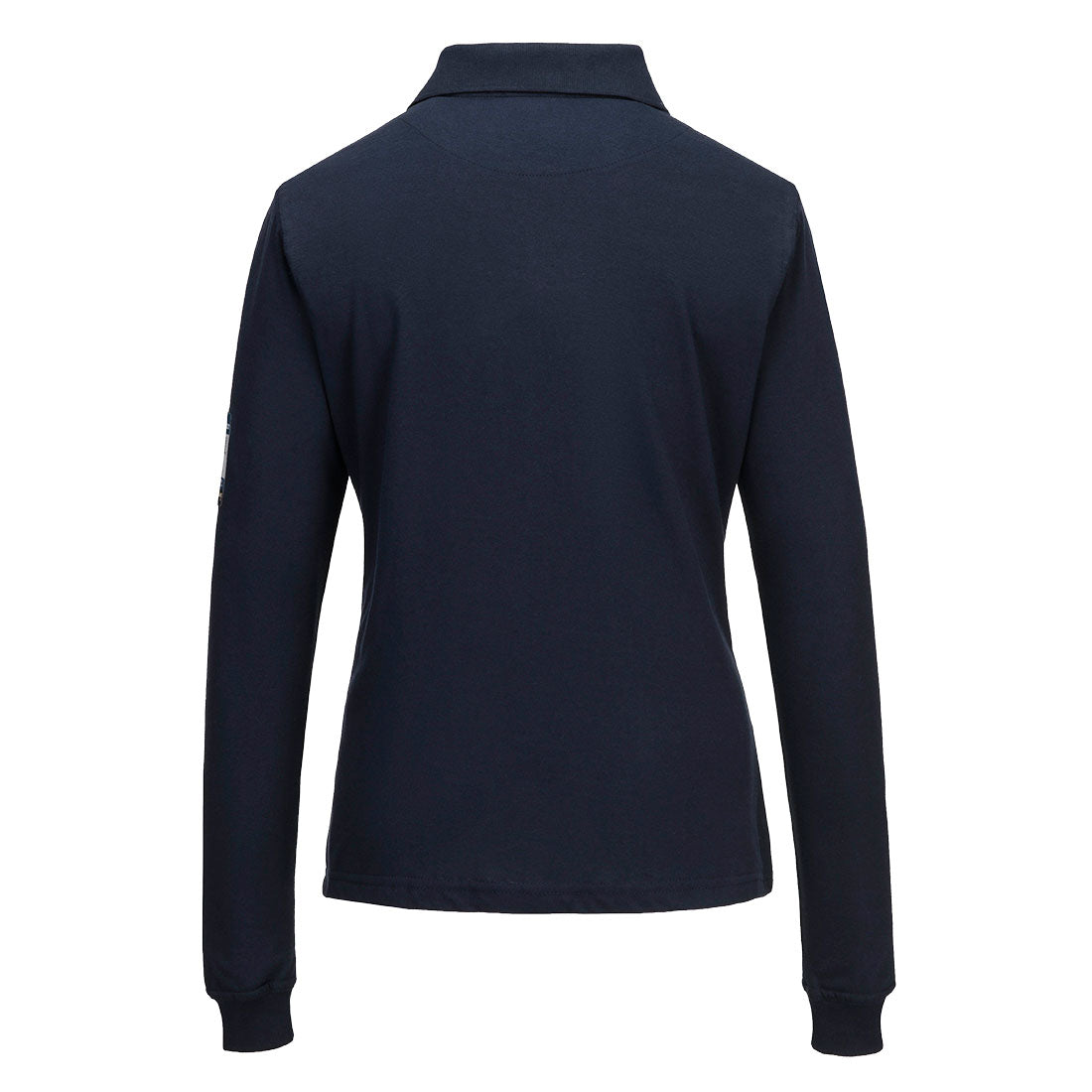 Portwest FR758 Modaflame Knit FR Women's Long Sleeve Polo Shirt in Navy, back view