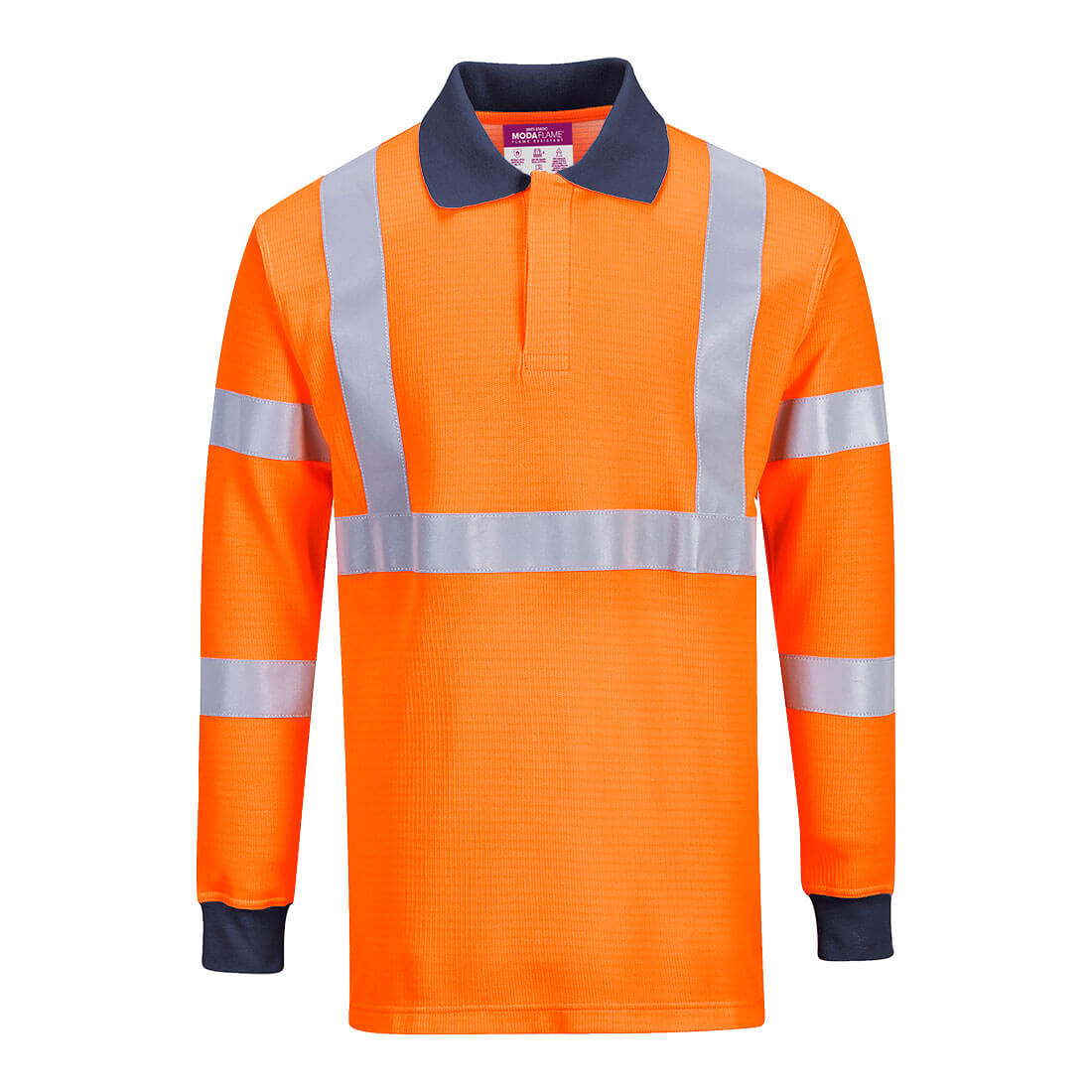 Portwest Modaflame Knit HVO FR Long Sleeve Polo Shirt in Orange, main product image