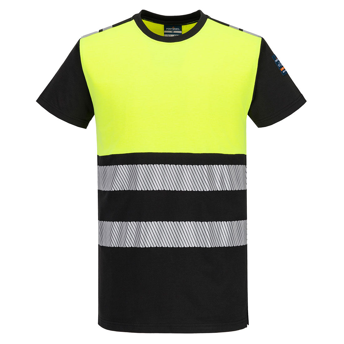 Portwest PW3 Modaflame Knit Hi-Vis Class 1 FR Short Sleeve T-Shirt in Yellow/Black, main product image