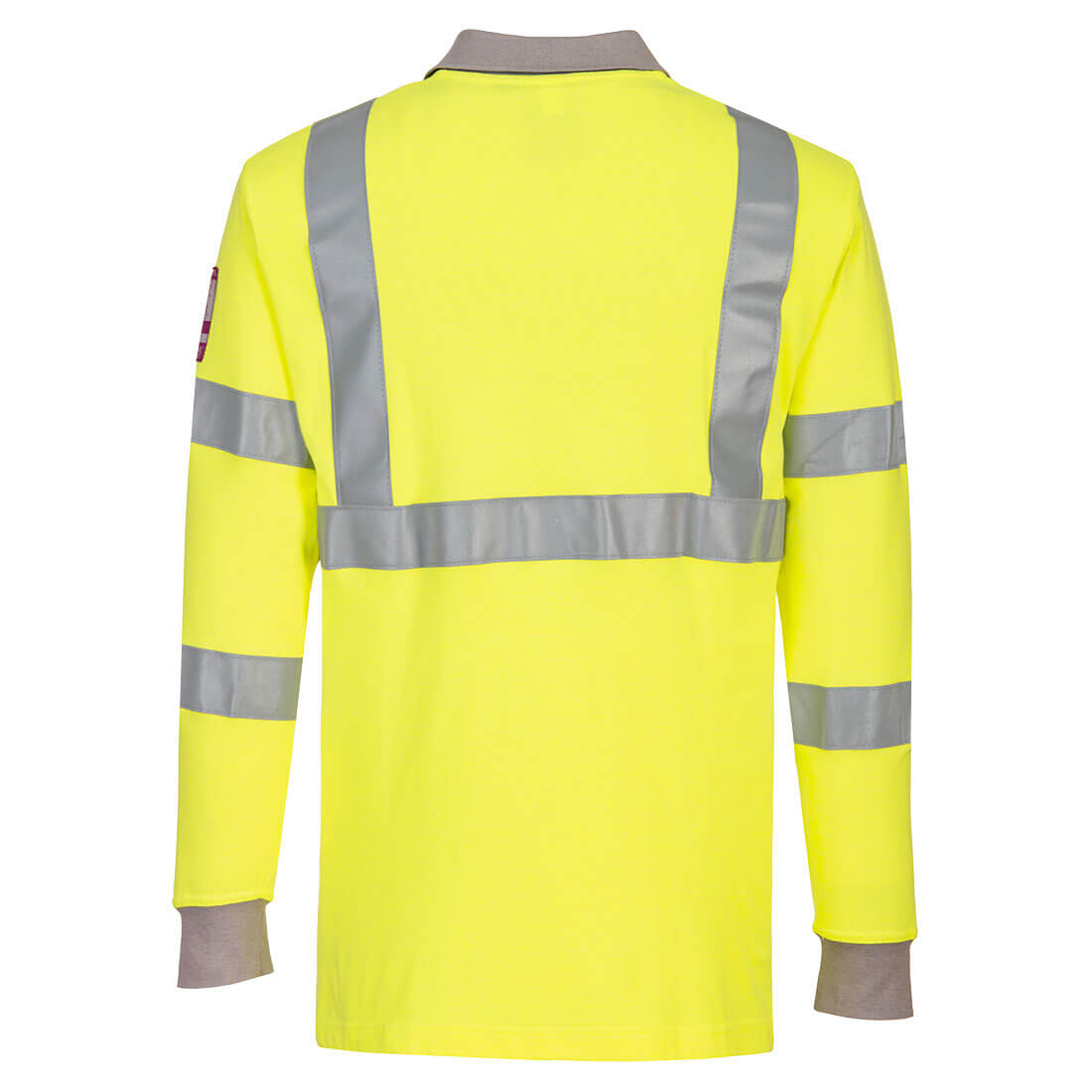 Portwest FR77 Modaflame Knit Hi-Vis FR Long Sleeve Polo Shirt in Yellow, back view