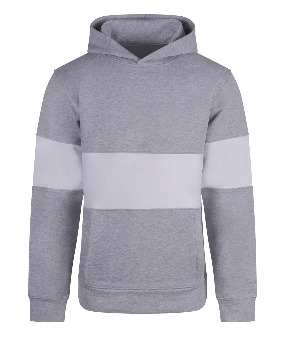 Front Row Heavyweight panelled hoodie in Heather Grey/White, front view