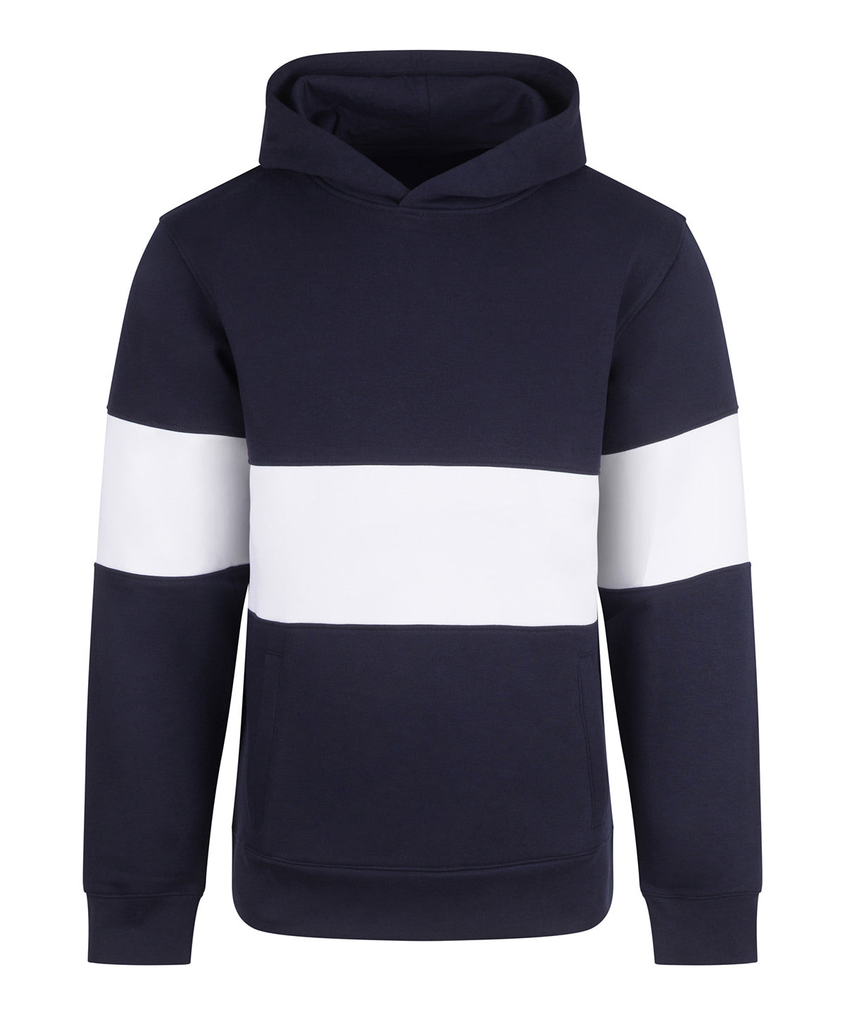 Front Row Heavyweight panelled hoodie in Navy/White, front view