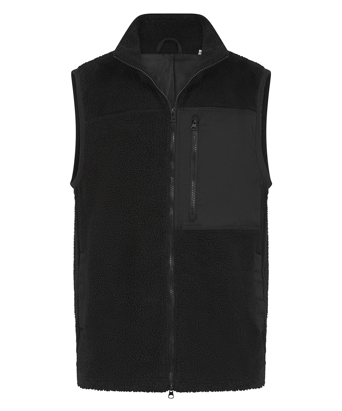 Front Row Recycled sherpa gilet in Black, front view