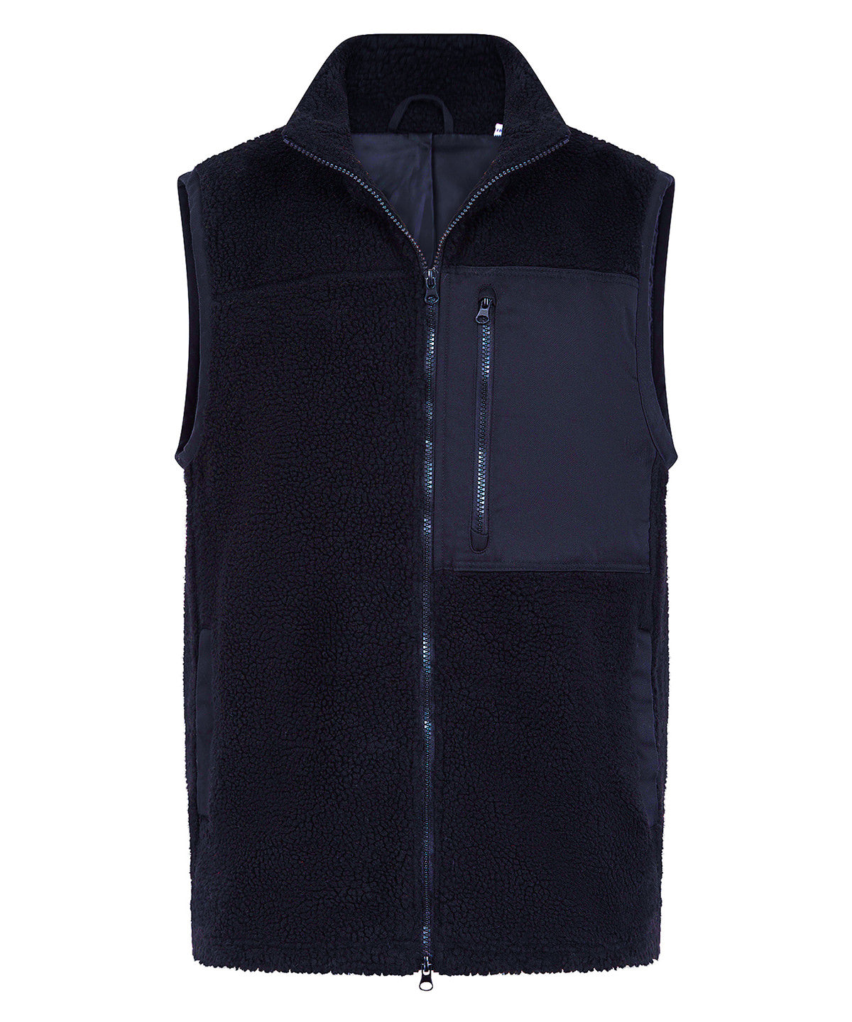 Front Row Recycled sherpa gilet in Navy, front view