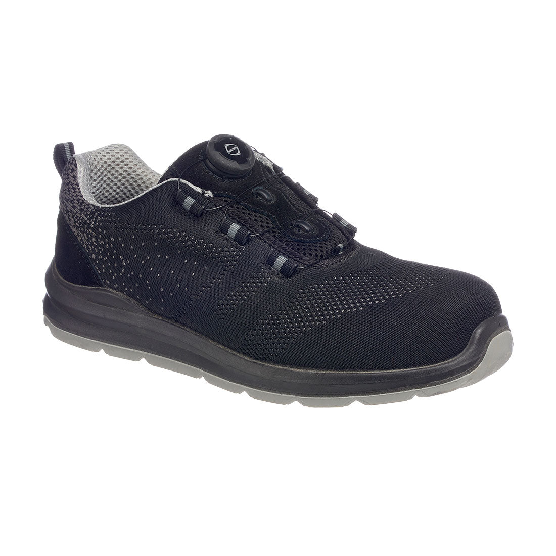 Portwest Composite Textile Wire Lace Trainer S1P SRC in Black/Grey, main product image