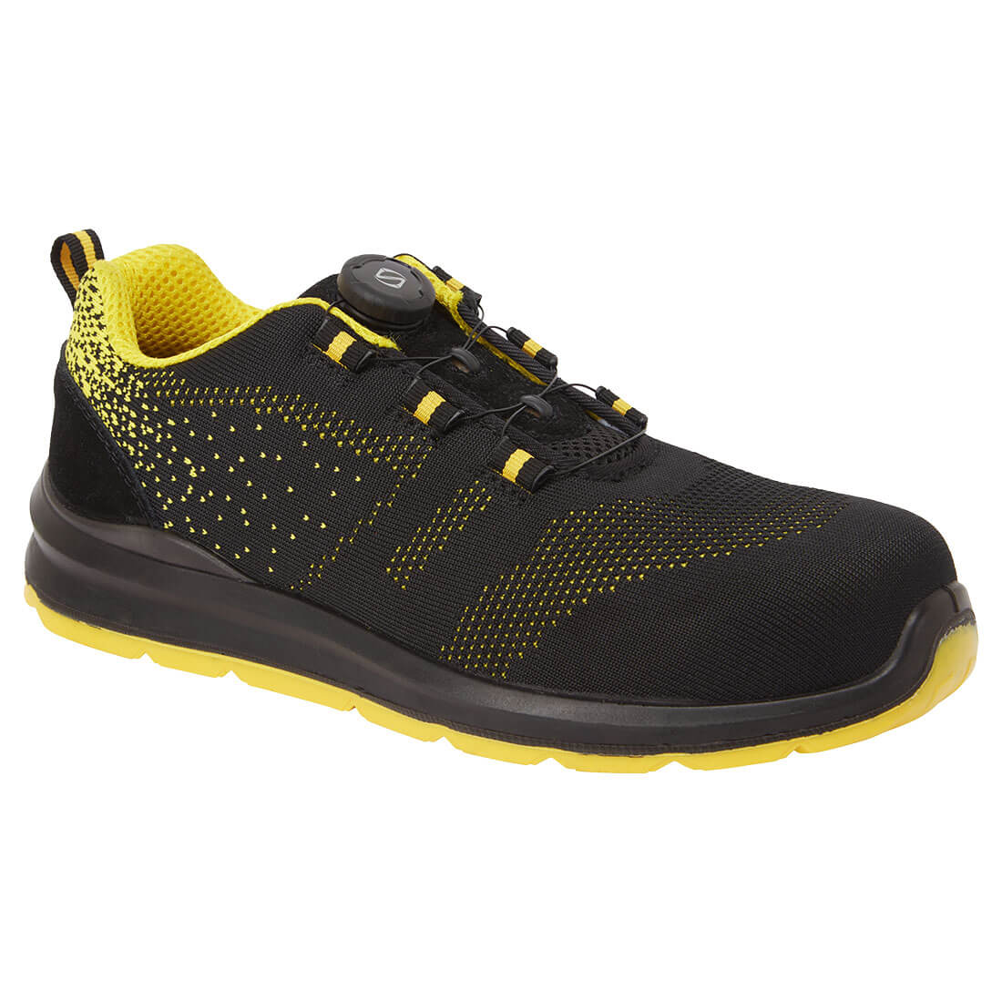 Portwest Composite Textile Wire Lace Trainer S1P SRC in Black/Yellow, image 3