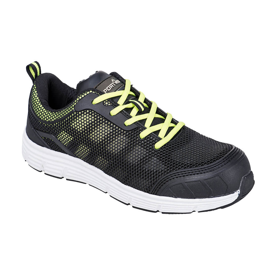 Portwest Steel Textile Trainer S1P FO SR in Black/Green, main product image