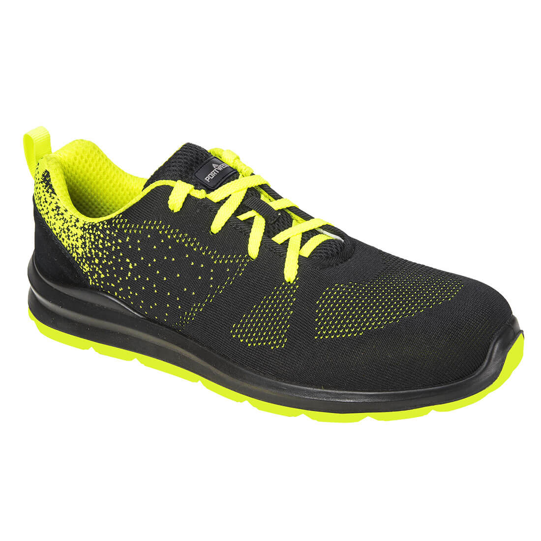 Portwest Steel Textile Trainer S1P FO SR in Black/Green, main product image