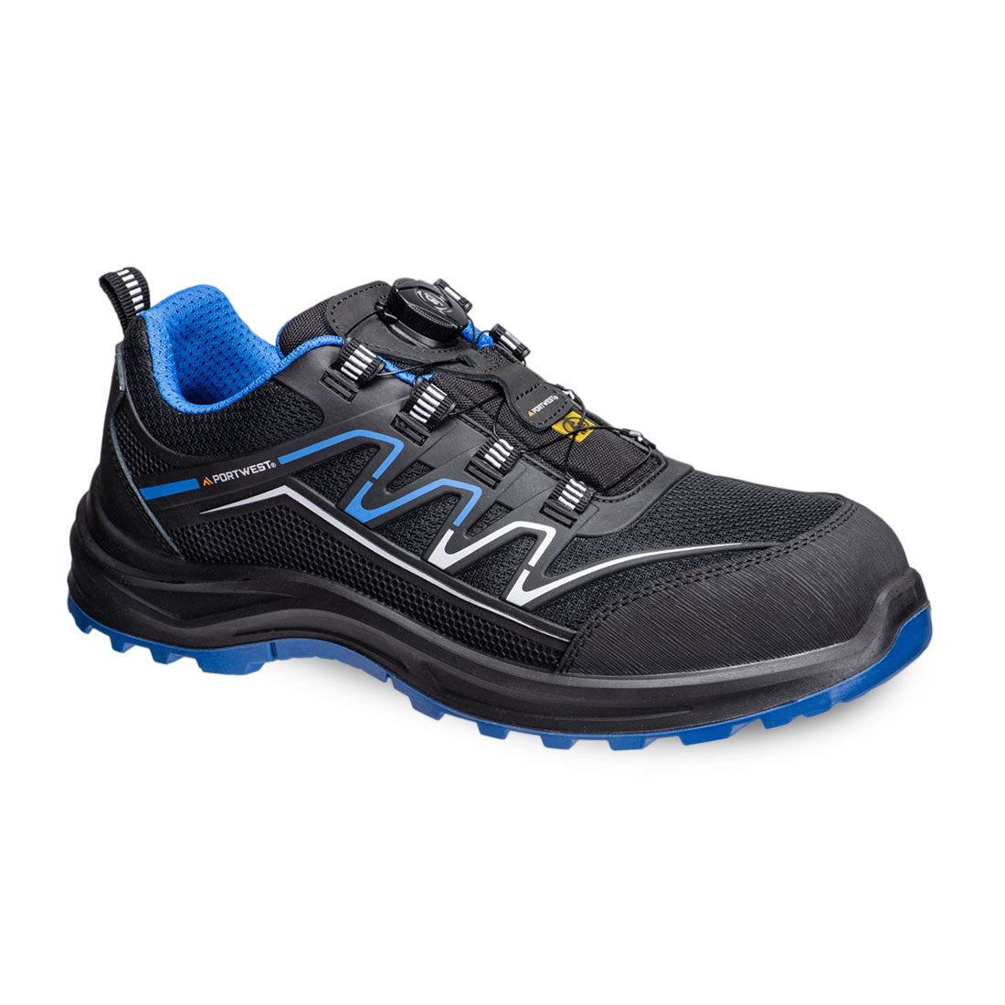 Portwest Composite KPU and Mesh Trainer S1PS ESD SR FO in Black/Blue, main product image