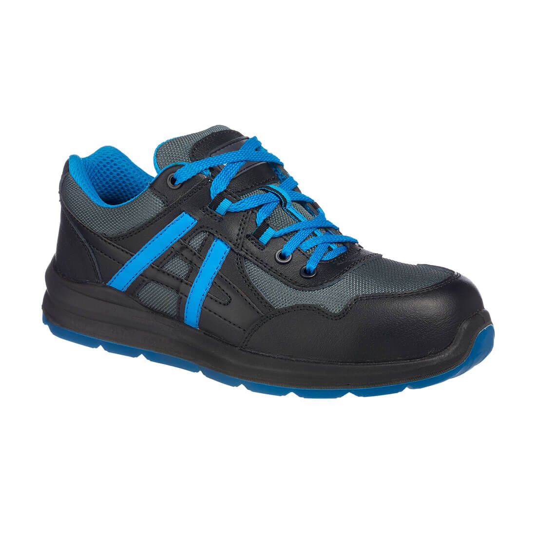 Portwest Composite Leather and Mesh Trainer S1P SRC in Black/Blue, main product image
