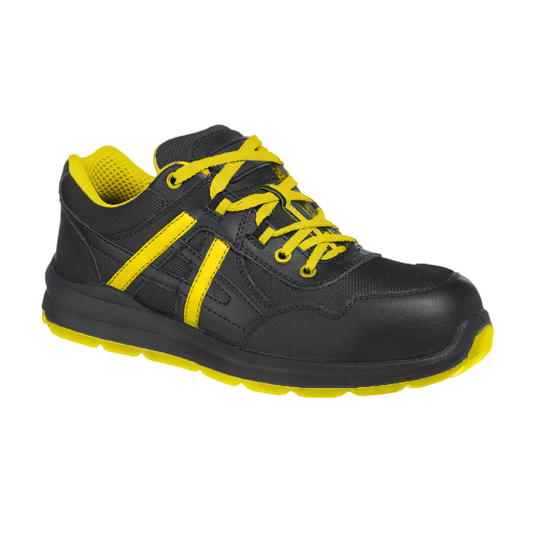 Portwest Composite Leather and Mesh Trainer S1P SRC in Black/Yellow, image 2