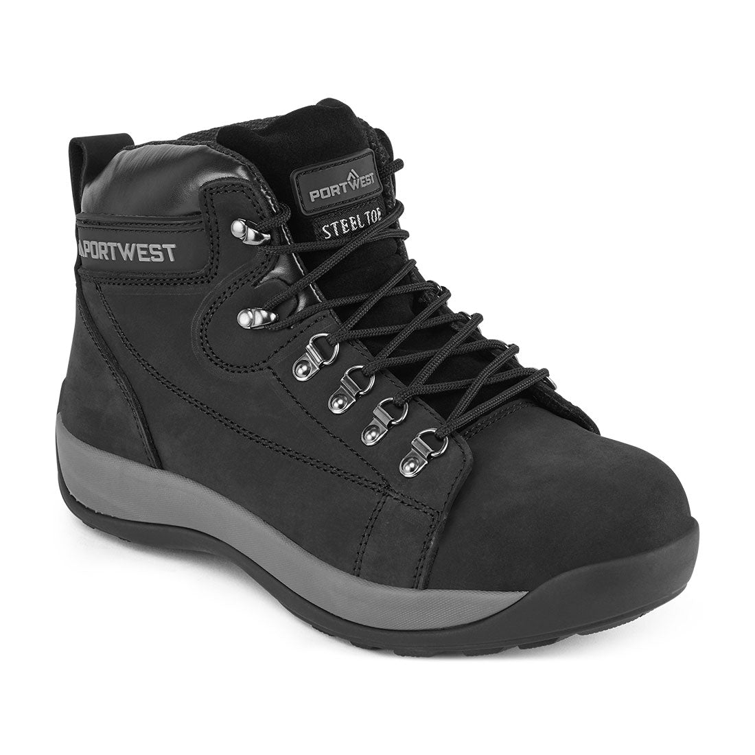 Portwest Steel Nubuck Leather Mid Boot SB HRO in Black, main product image