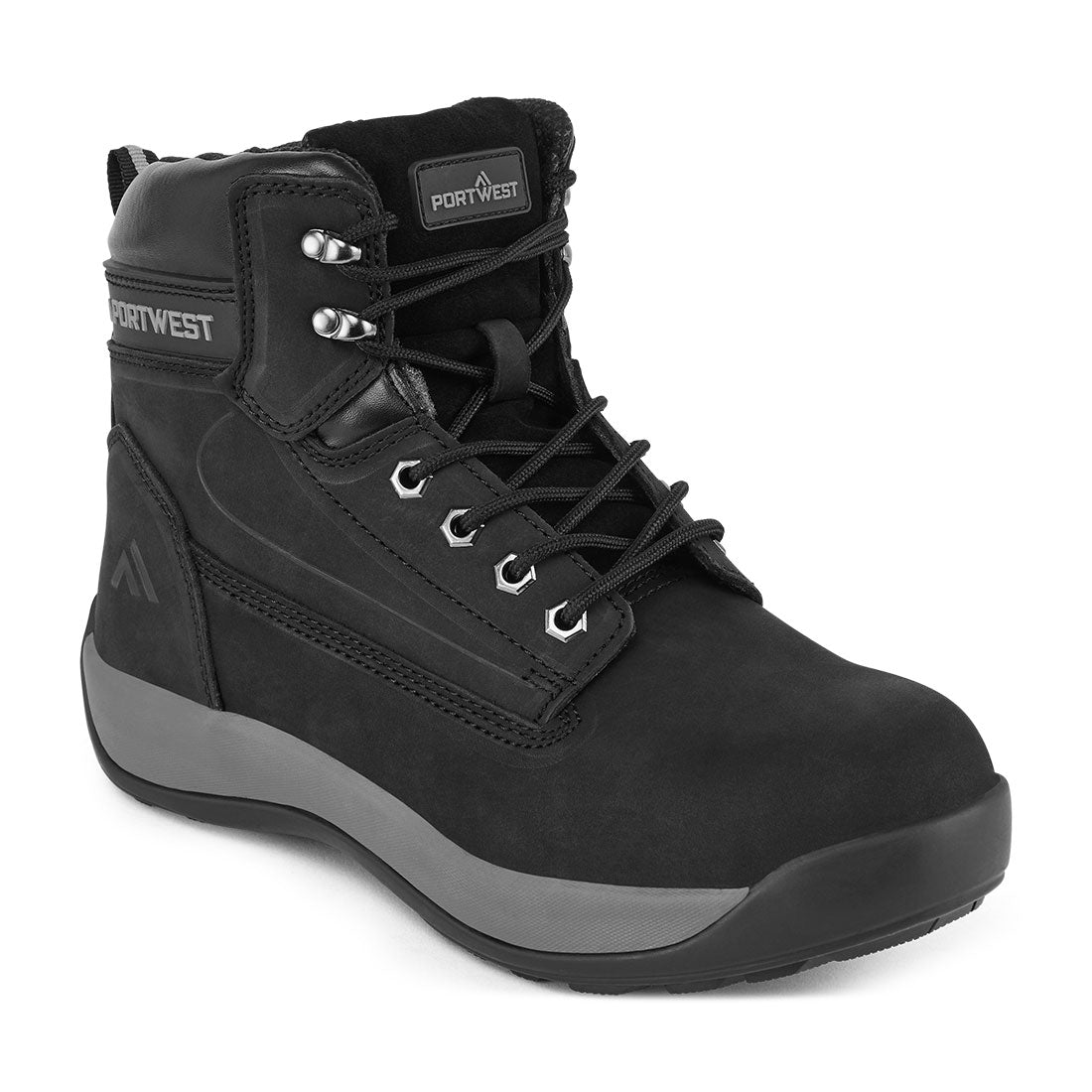 Portwest Steel Nubuck Leather Mid Boot S3 HRO in Black, main product image