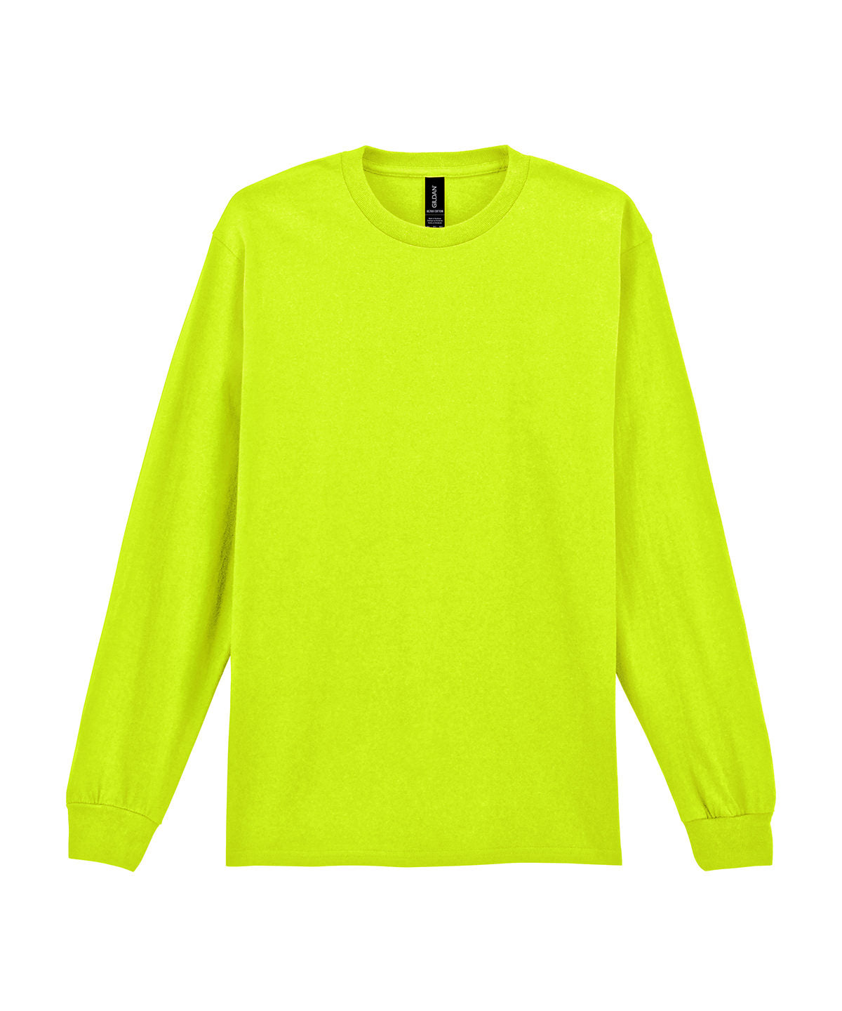 Gildan Ultra Cotton adult long sleeve t-shirt in Safety Green, front view