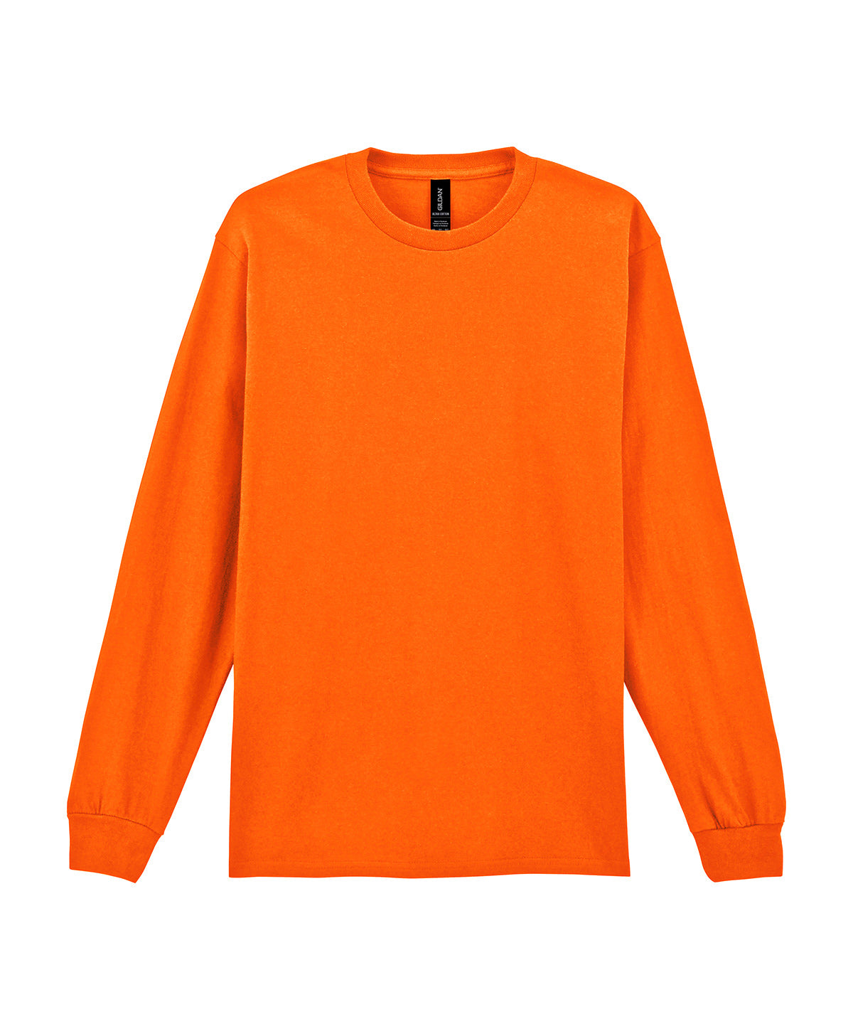 Gildan Ultra Cotton adult long sleeve t-shirt in Safety Orange, front view