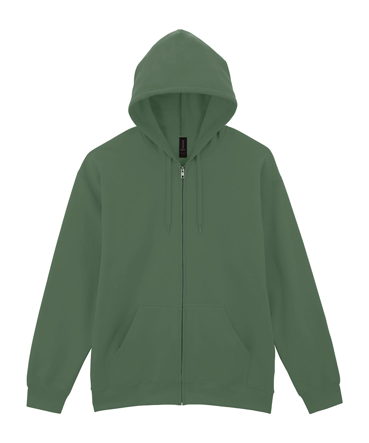 Gildan Softstyle midweight fleece adult full-zip hooded sweatshirt in Military Green, front view