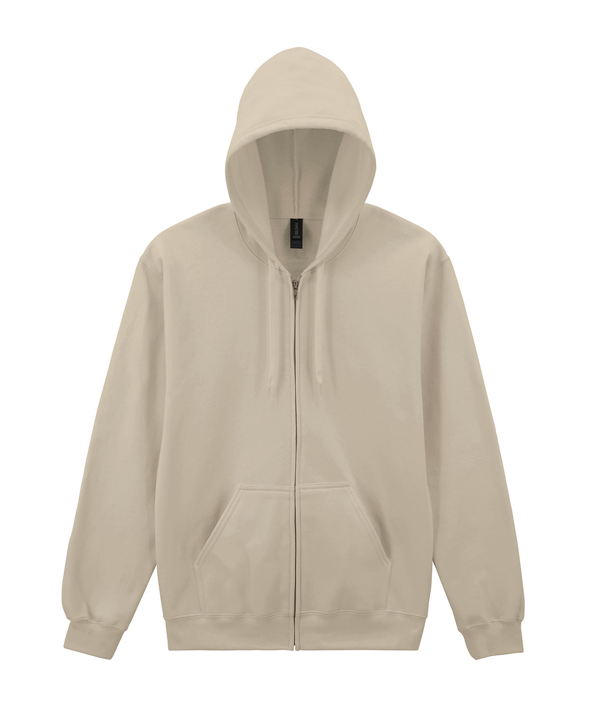 Gildan Softstyle midweight fleece adult full-zip hooded sweatshirt in Sand, front view