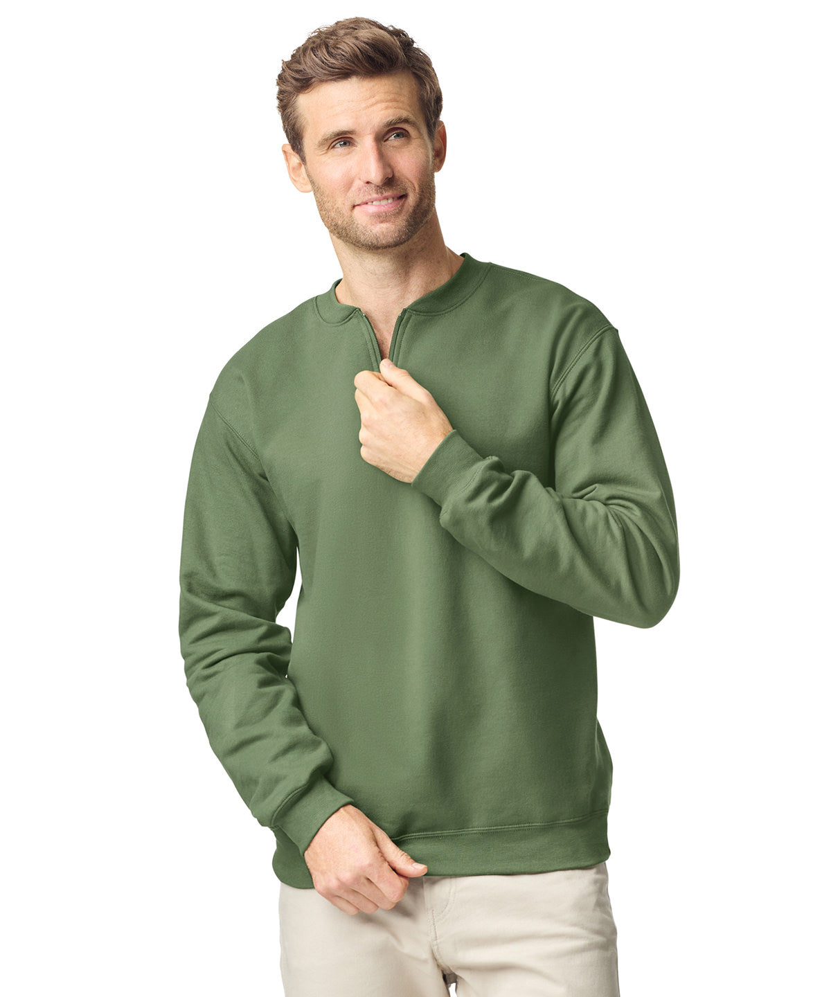 Gildan Softstyle midweight adult fleece 1/4-zip sweatshirt, lifestyle photo