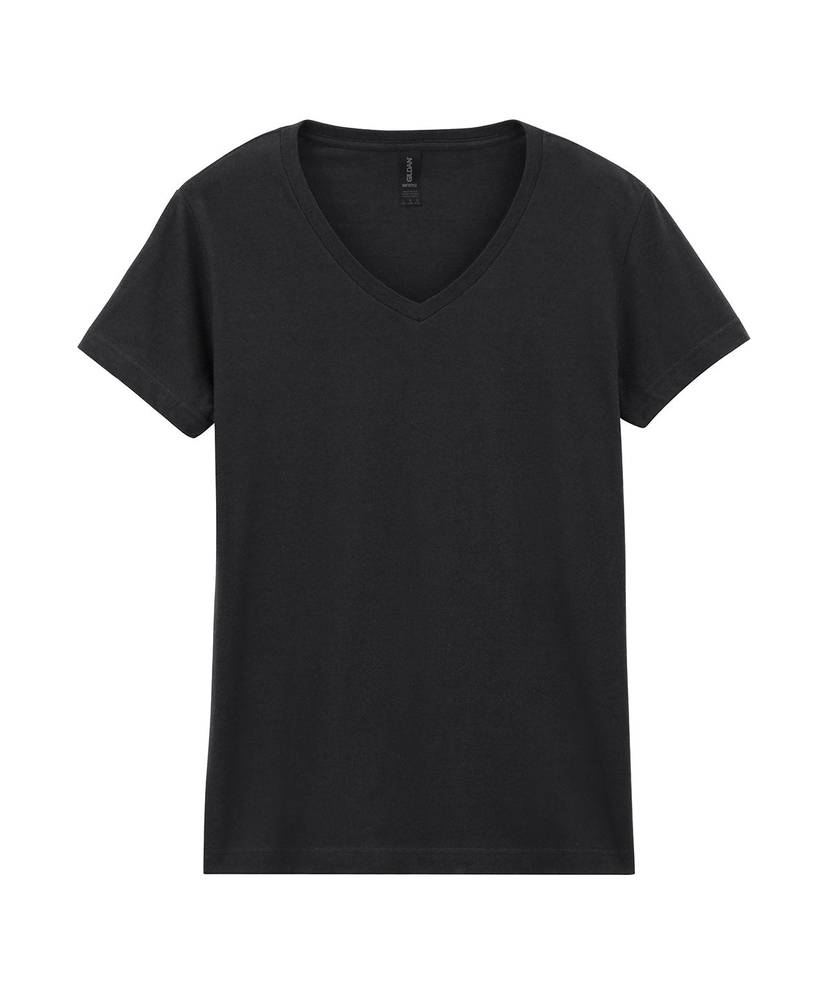 Gildan Softstyle women's v-neck t-shirt in Black, front view