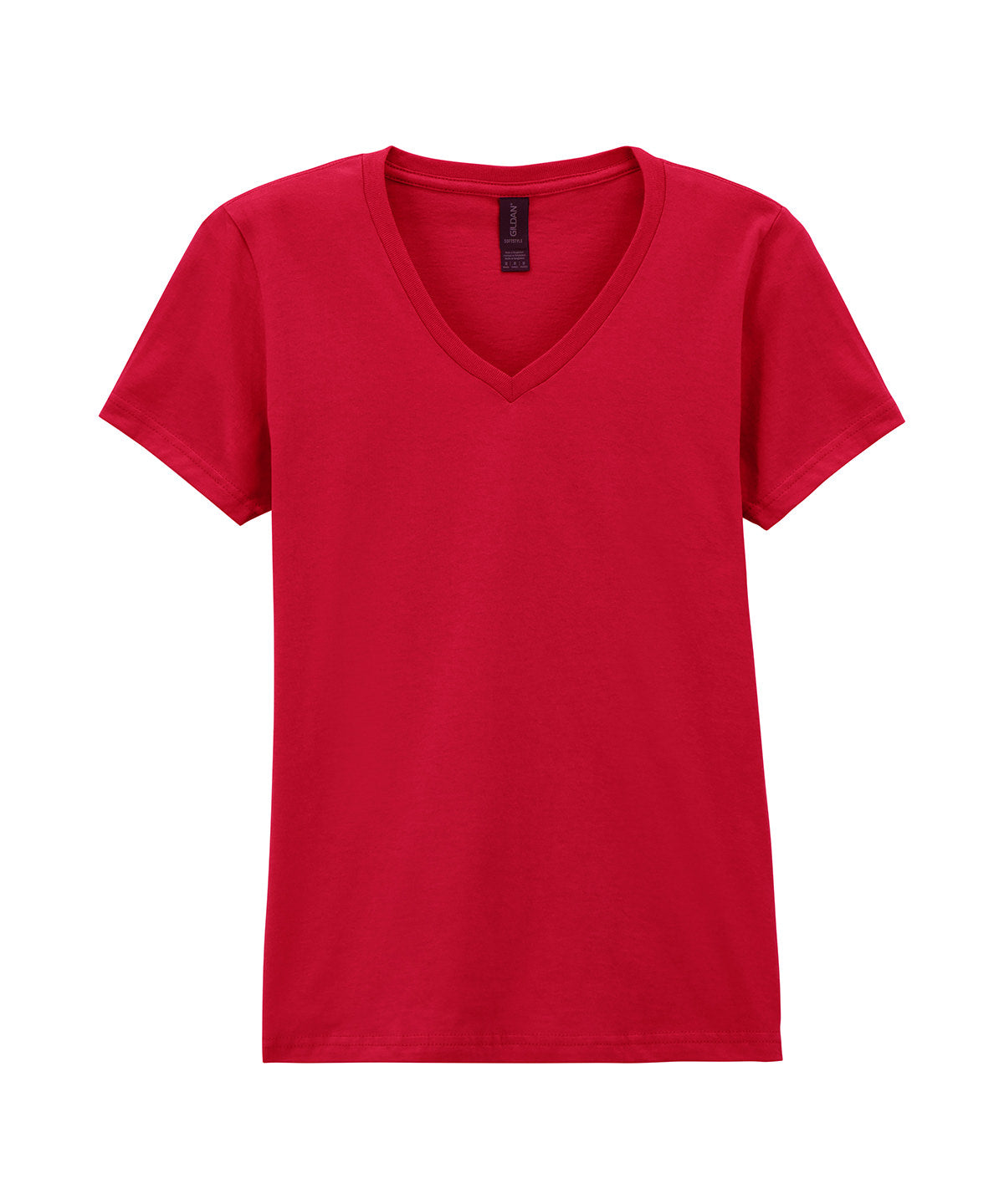 Gildan Softstyle women's v-neck t-shirt in Cherry Red, front view