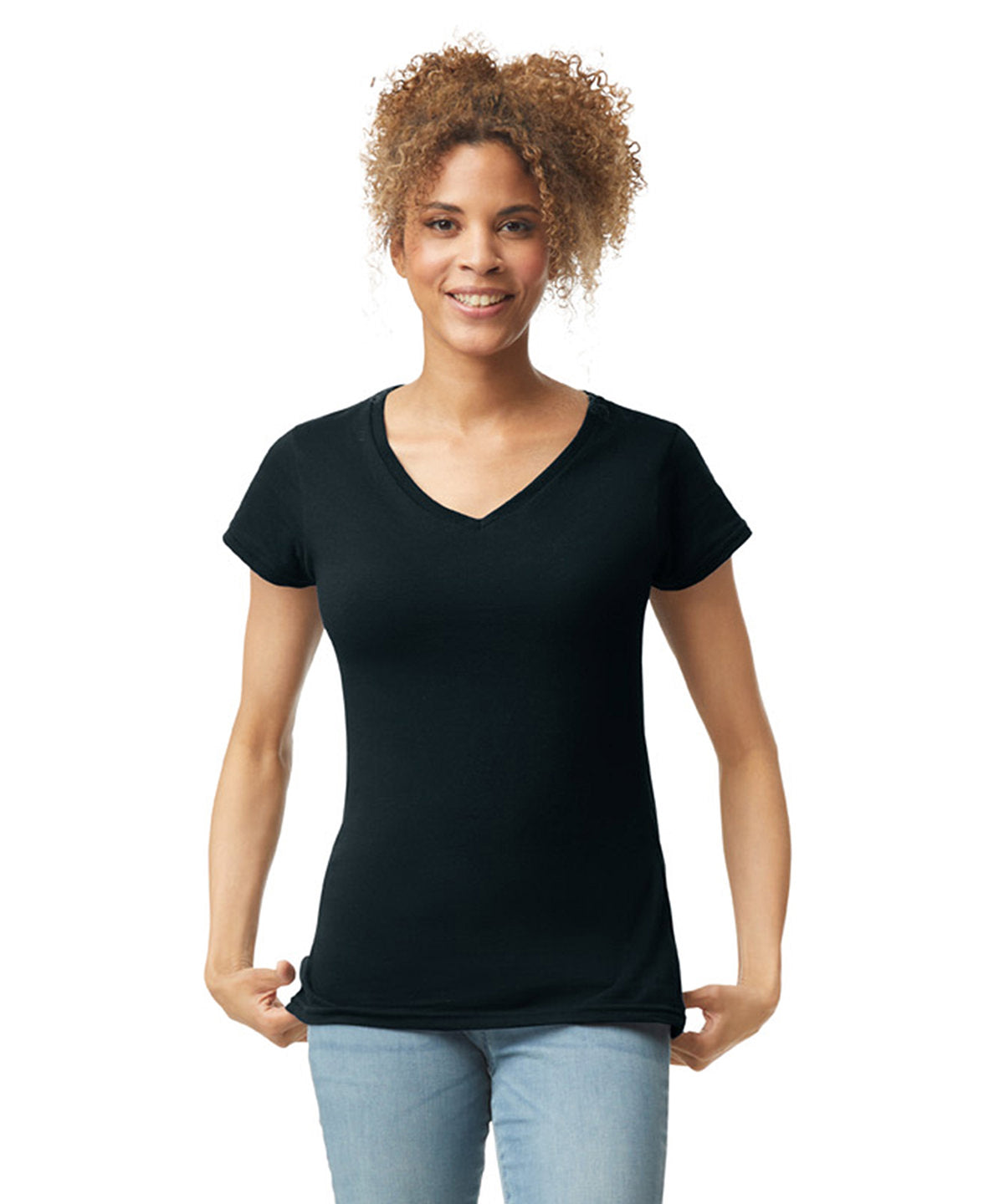 Gildan Softstyle women's v-neck t-shirt, lifestyle photo