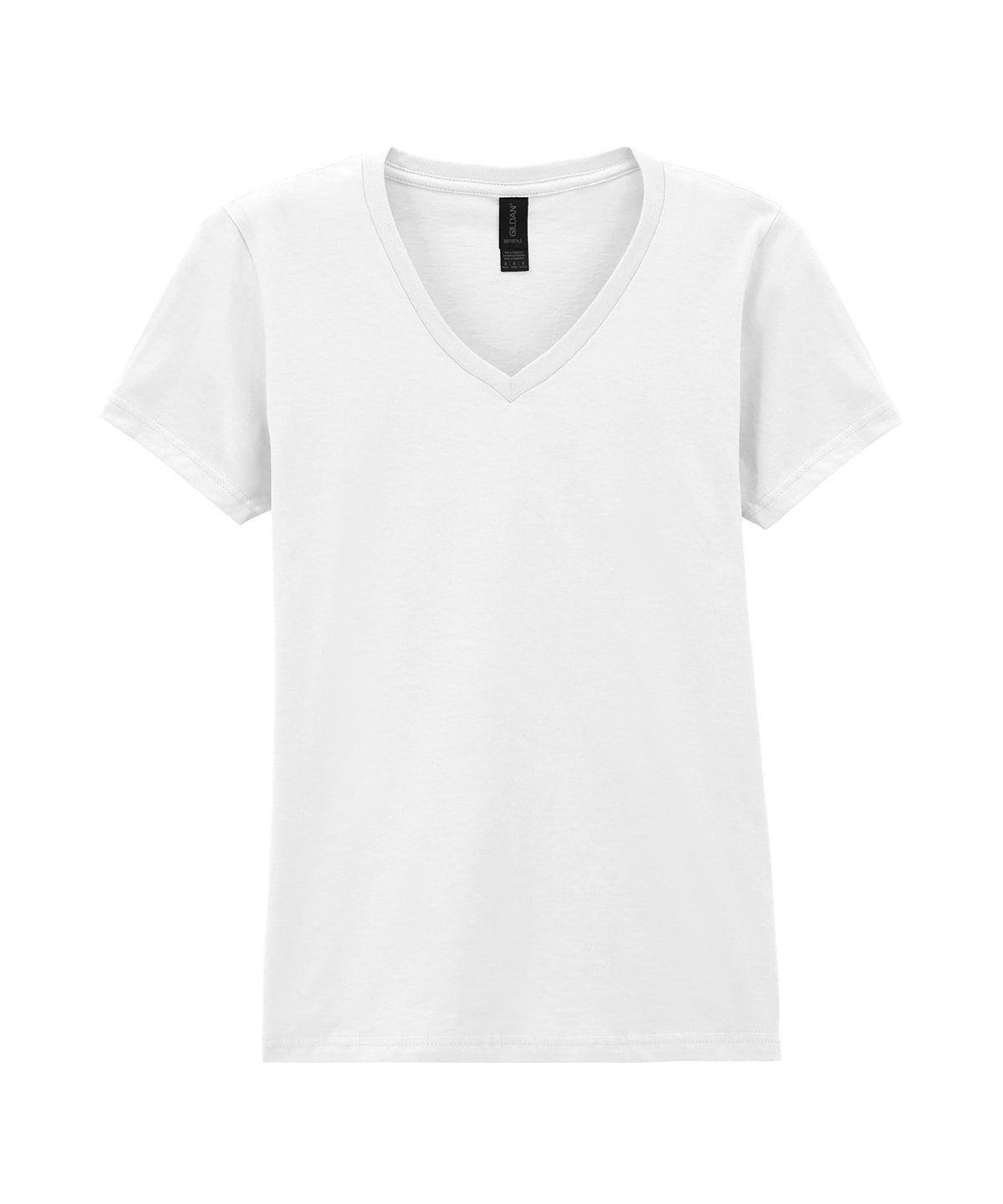 Gildan Softstyle women's v-neck t-shirt in White, front view