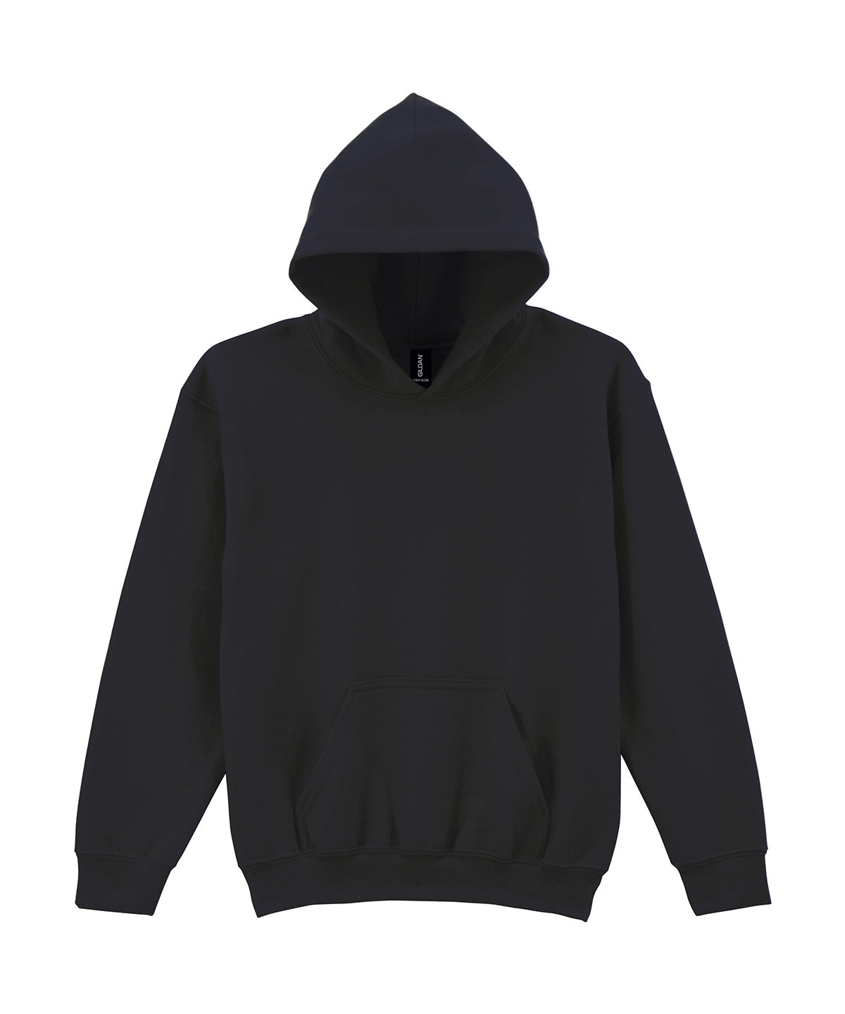 Gildan Heavy Blend youth hooded sweatshirt in Black, front view