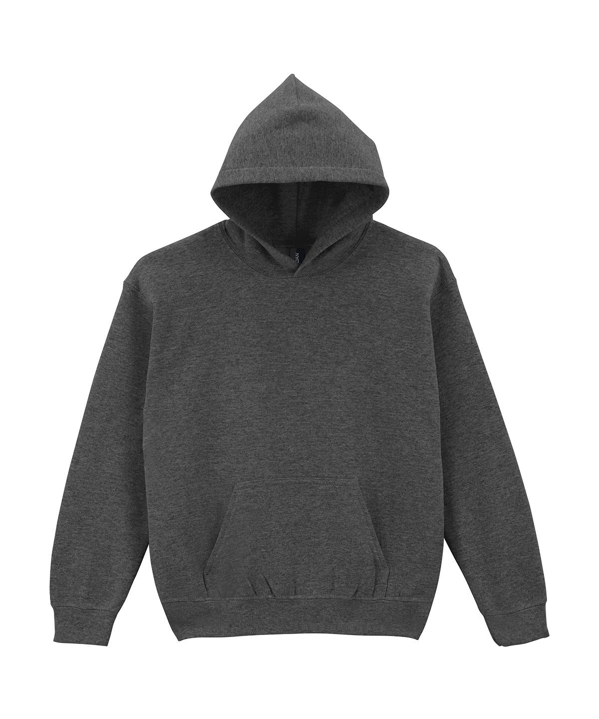 Gildan Heavy Blend youth hooded sweatshirt in Fan Charcoal Heather, front view