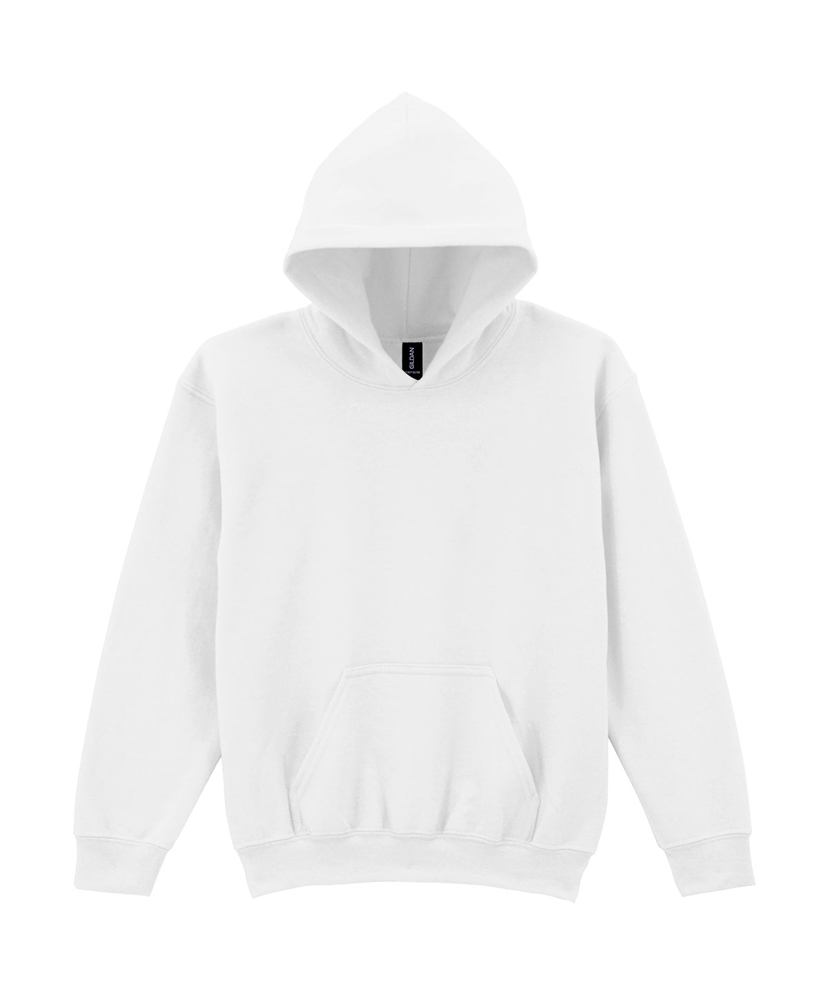 Gildan Heavy Blend youth hooded sweatshirt in White, front view