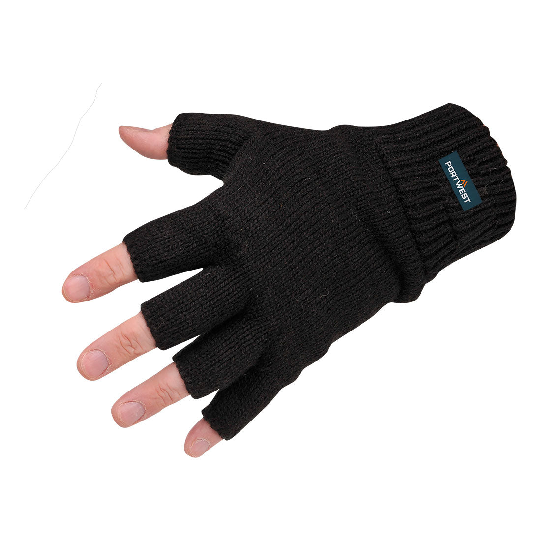 Portwest GL14 Insulated Fingerless Knit Glove in Black, back view
