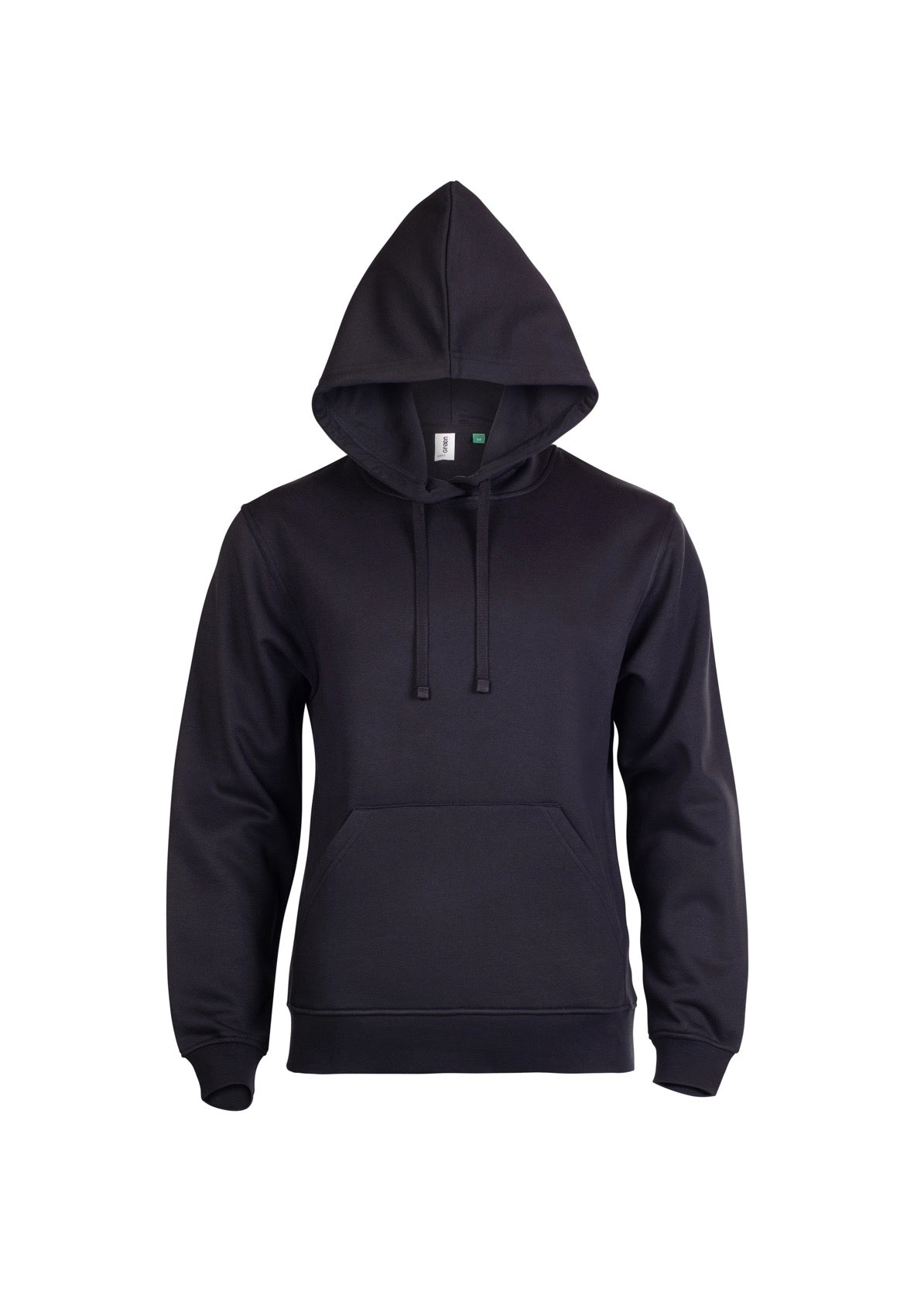 Uneek Eco Hoodie in Black, front view
