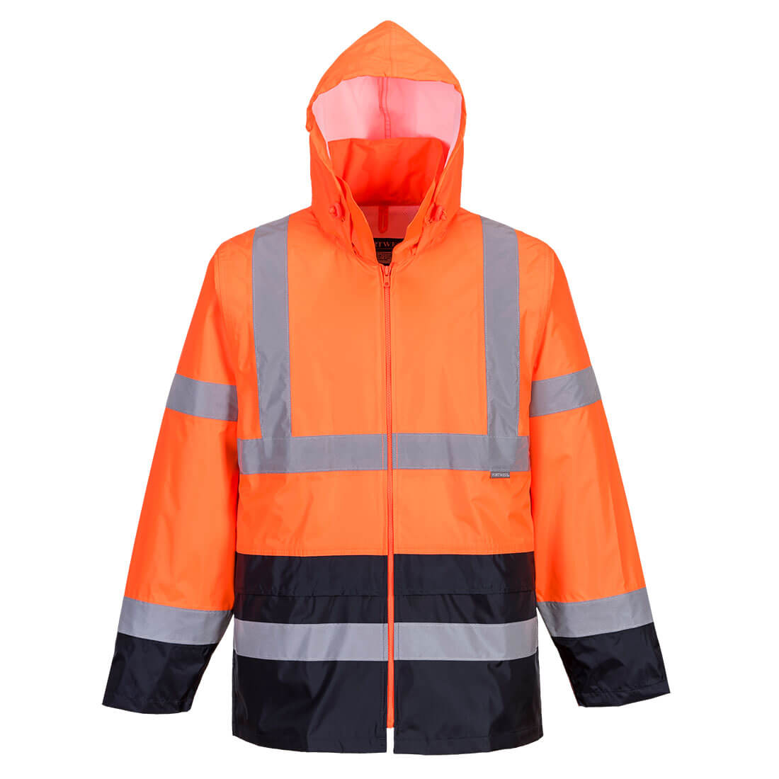 Portwest Hi-Vis Contrast Classic Rain Jacket in Orange/Navy, main product image