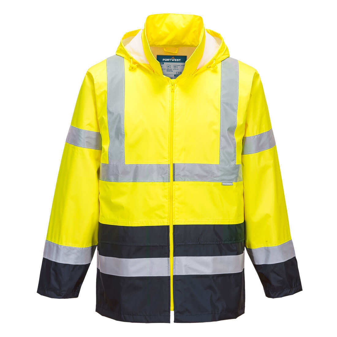 Portwest Hi-Vis Contrast Classic Rain Jacket in Yellow/Navy, image 3