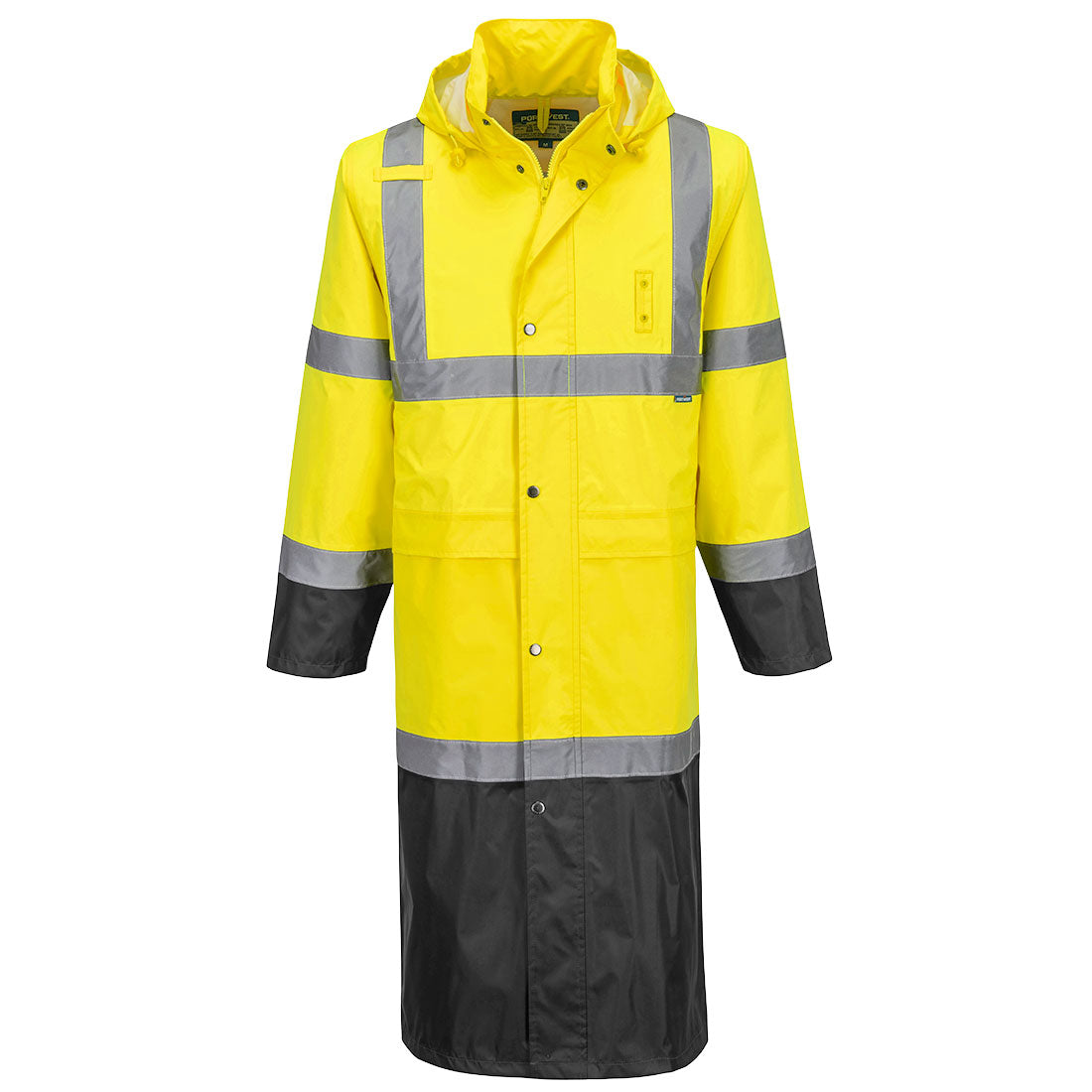 Portwest Hi-Vis Contrast Raincoat 122cm in Yellow/Black, image 2