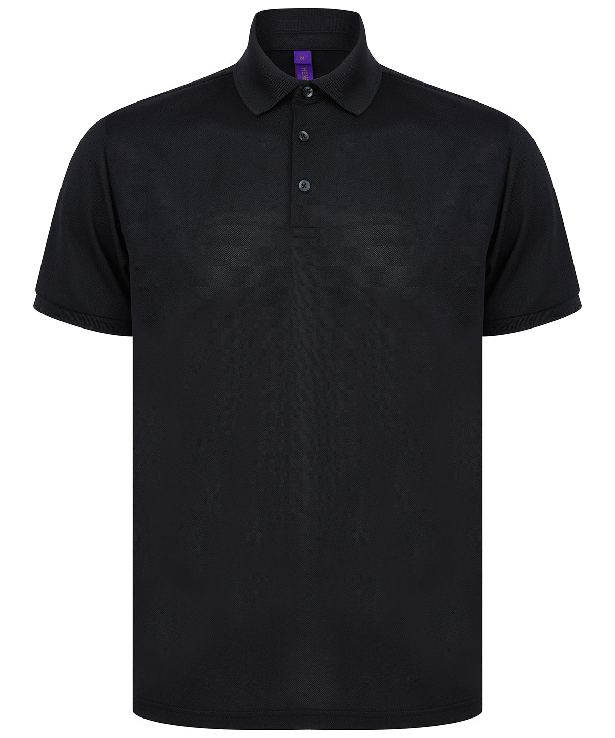 Henbury Recycled polyester polo shirt in Black, front view