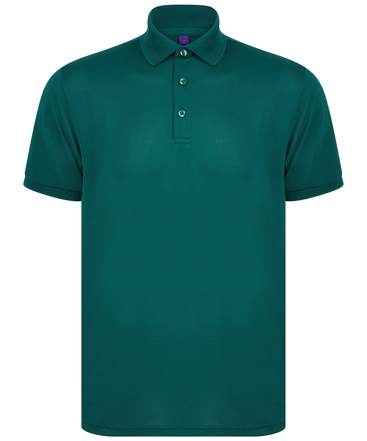 Henbury Recycled polyester polo shirt in Bottle Green, front view