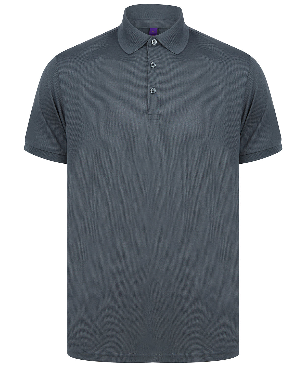 Henbury Recycled polyester polo shirt in Charcoal, front view