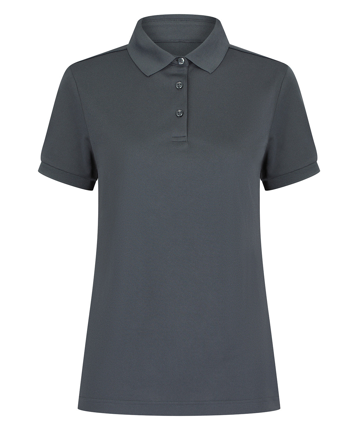 Henbury Women’s recycled polyester polo shirt in Charcoal Grey, front view